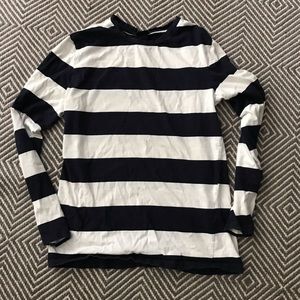 H&M cotton navy and white stripe shirt.